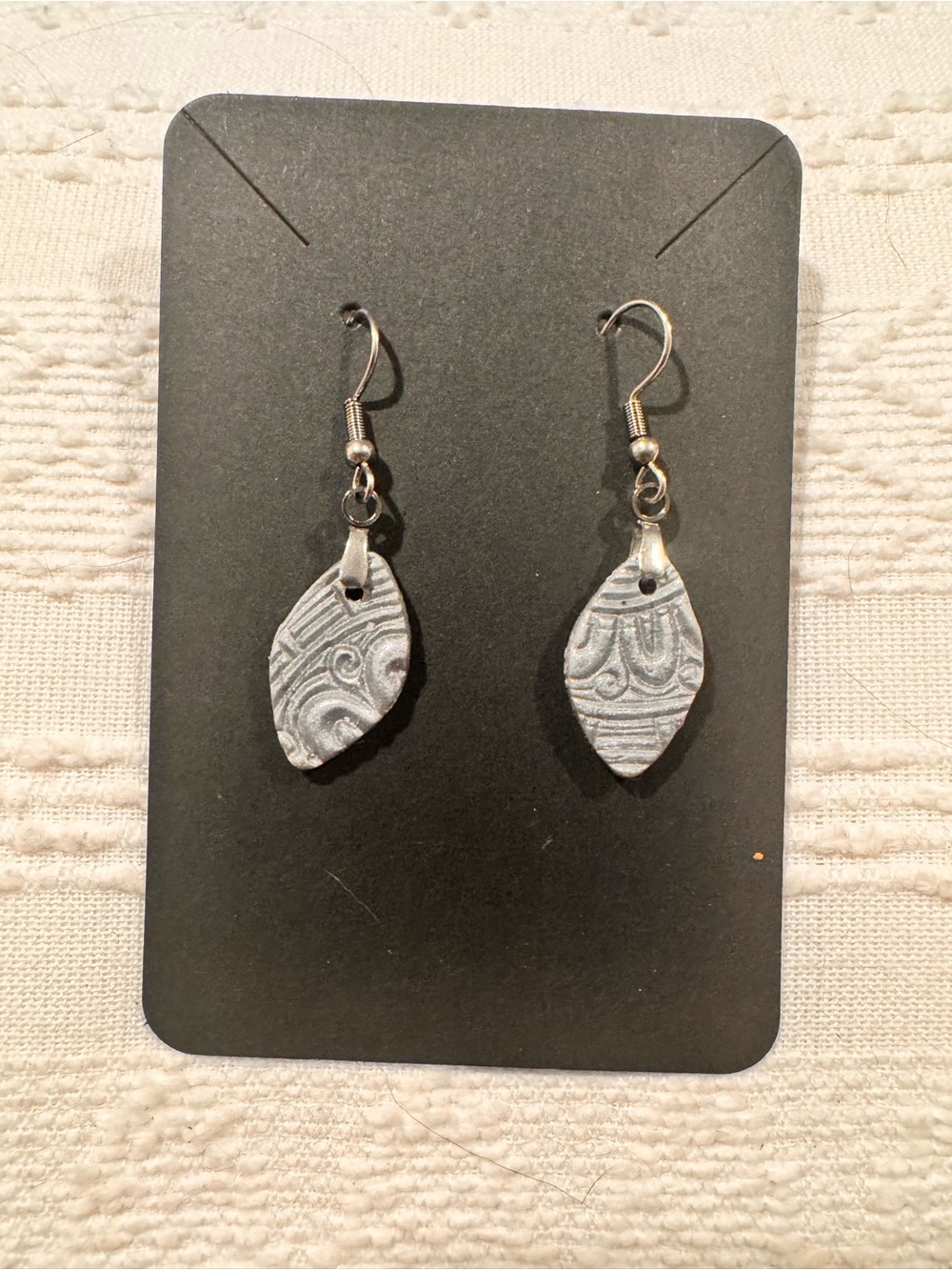 Silver Textured Leaf Drop Earrings - Women Jewelry